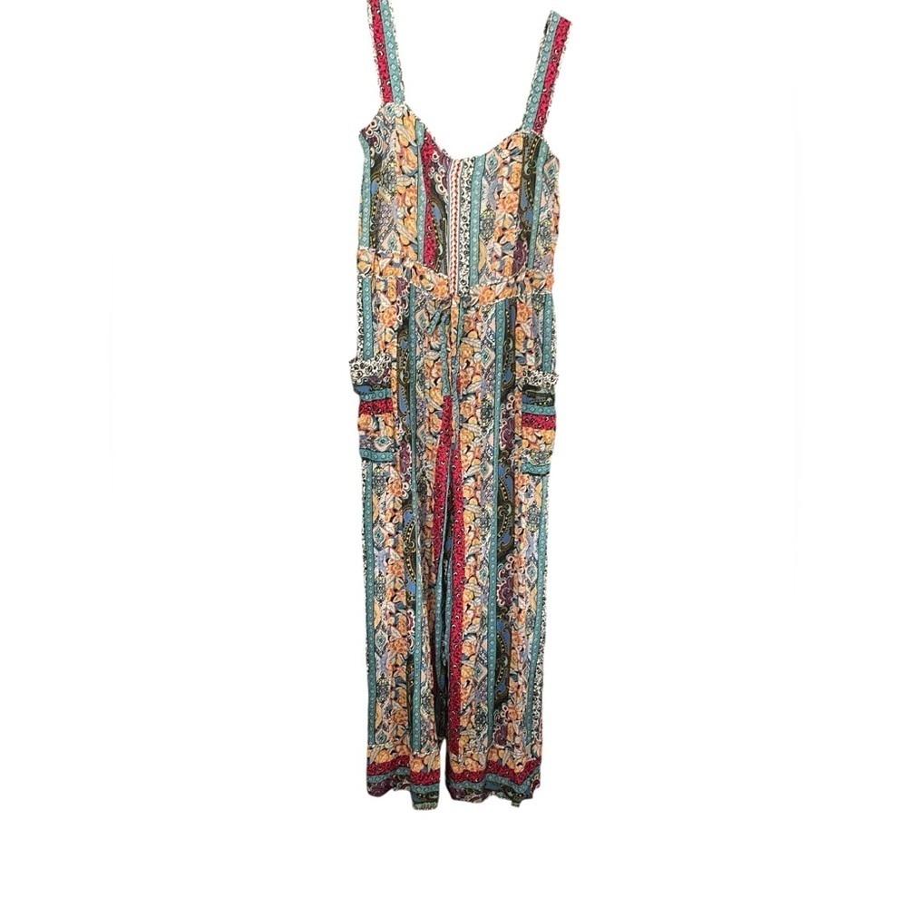 Anthropologie Calais Floral Patchwork Wide Leg Jumpsuit XS Belted Pockets - Picture 3 of 6